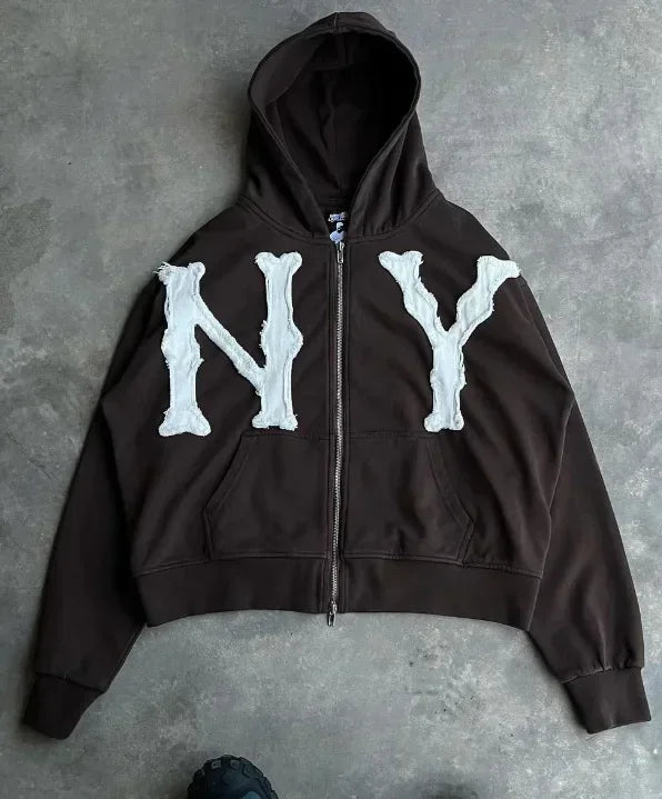 N Y Embroidered Oversized Hoodie