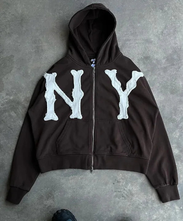 N Y Embroidered Oversized Hoodie
