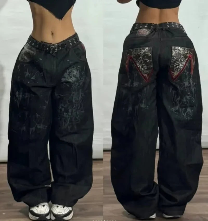 American Oversized Printing Washed Old Casual Jeans