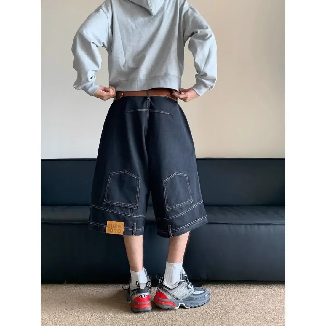 Hip Hop Retro Waist Inverted Design Denim Shorts