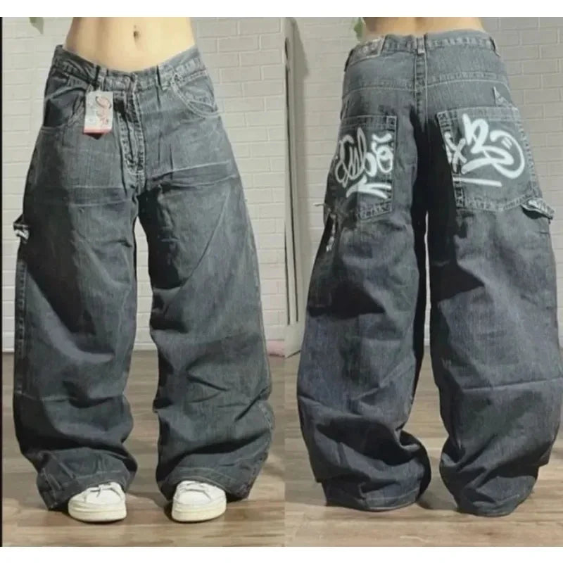 American Oversized Printing Washed Old Casual Jeans