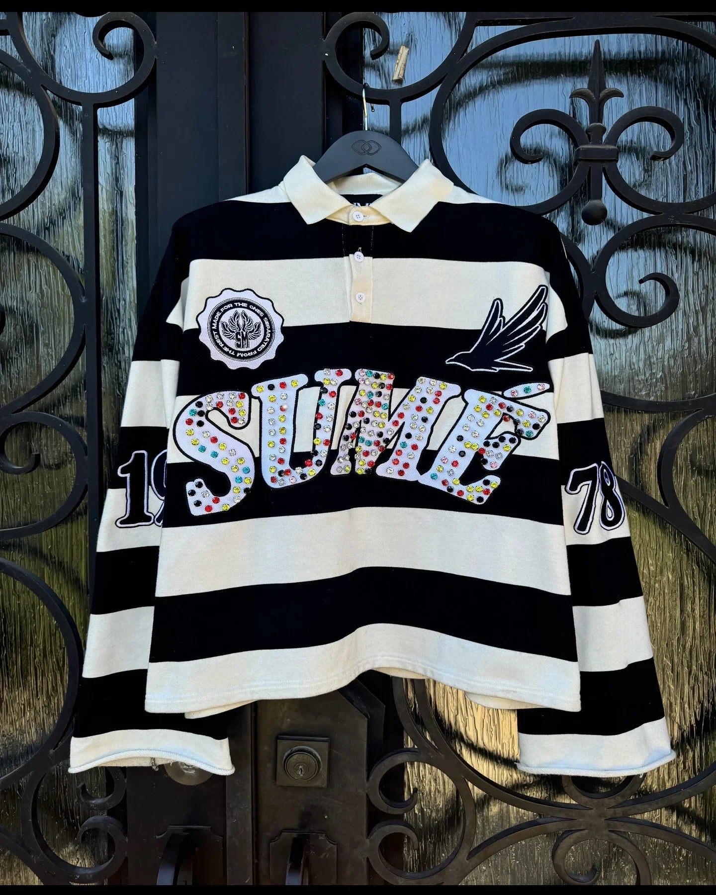 Hip Hop Klein Stone Embroidery Stripe Polo Shirt