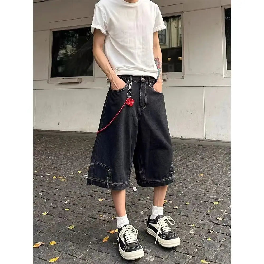 Hip Hop Retro Waist Inverted Design Denim Shorts