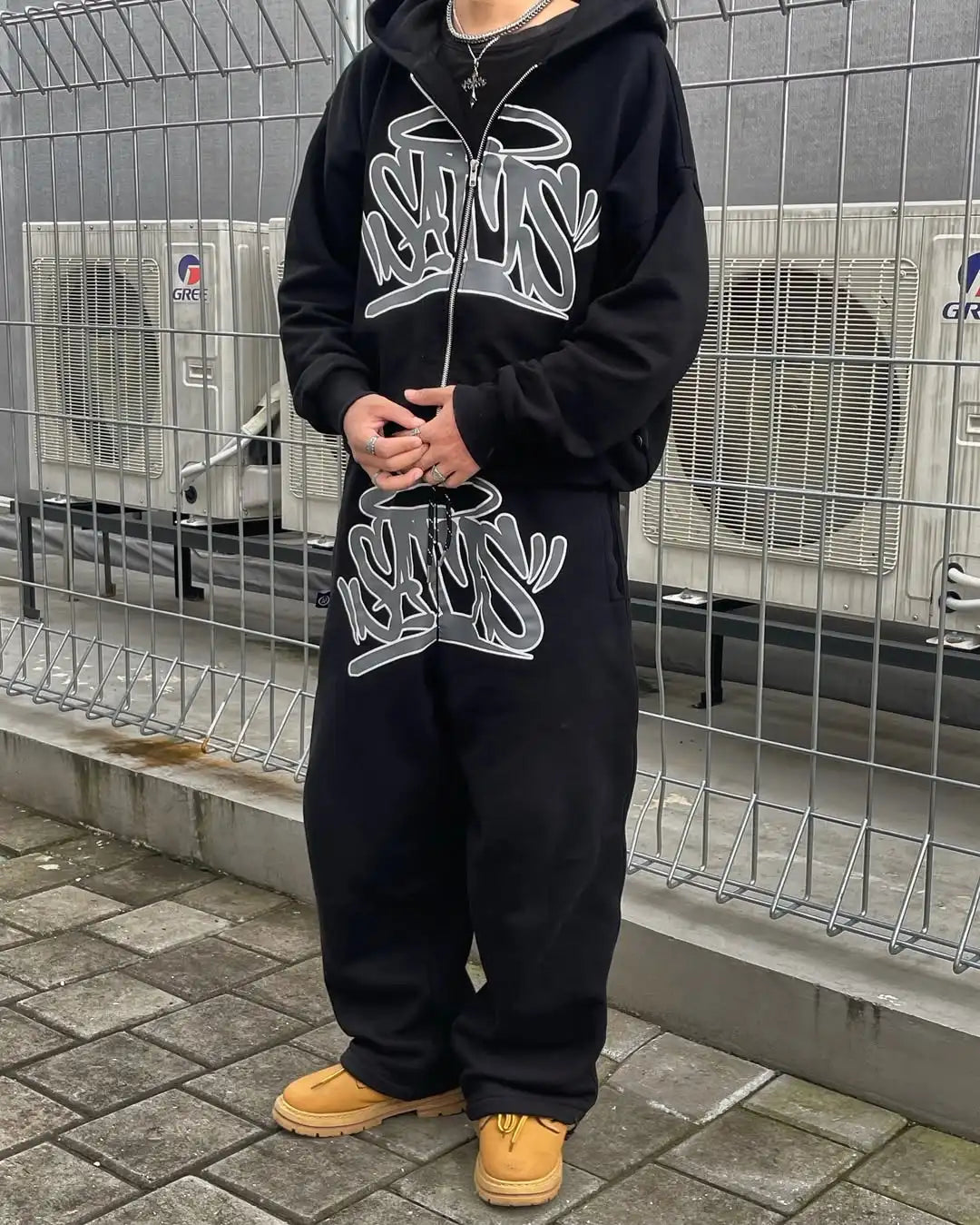 Harajuku Set Streetwear Retro Zipper Hoodie Hip Hop