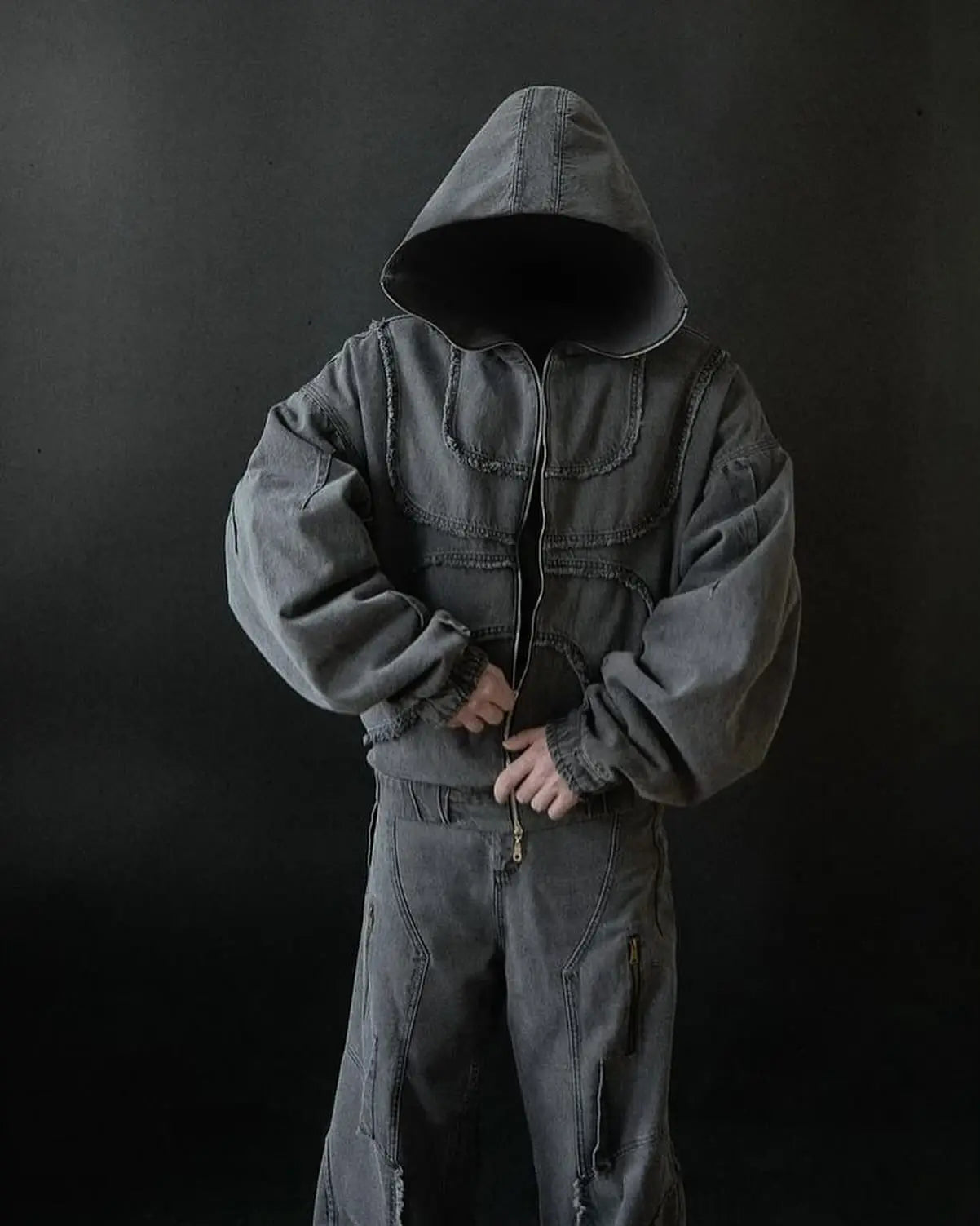 Washed Denim Jacket Y2K American Double Zipper Gothic