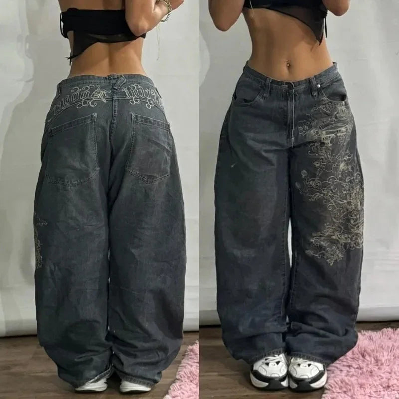 American Oversized Printing Washed Old Casual Jeans