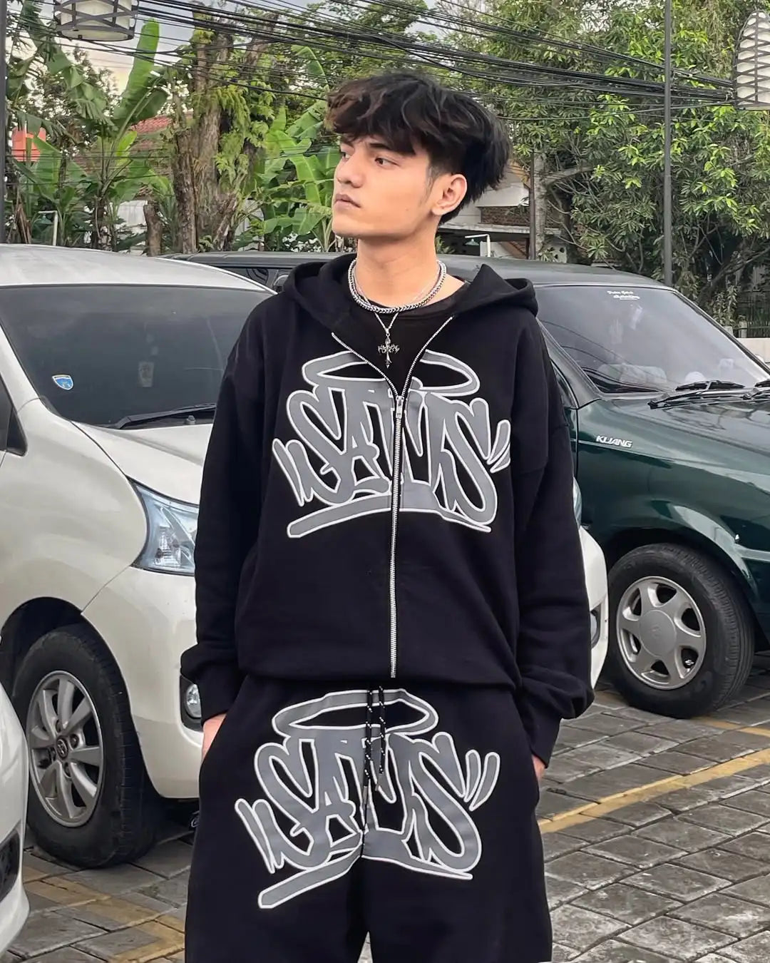 Harajuku Set Streetwear Retro Zipper Hoodie Hip Hop