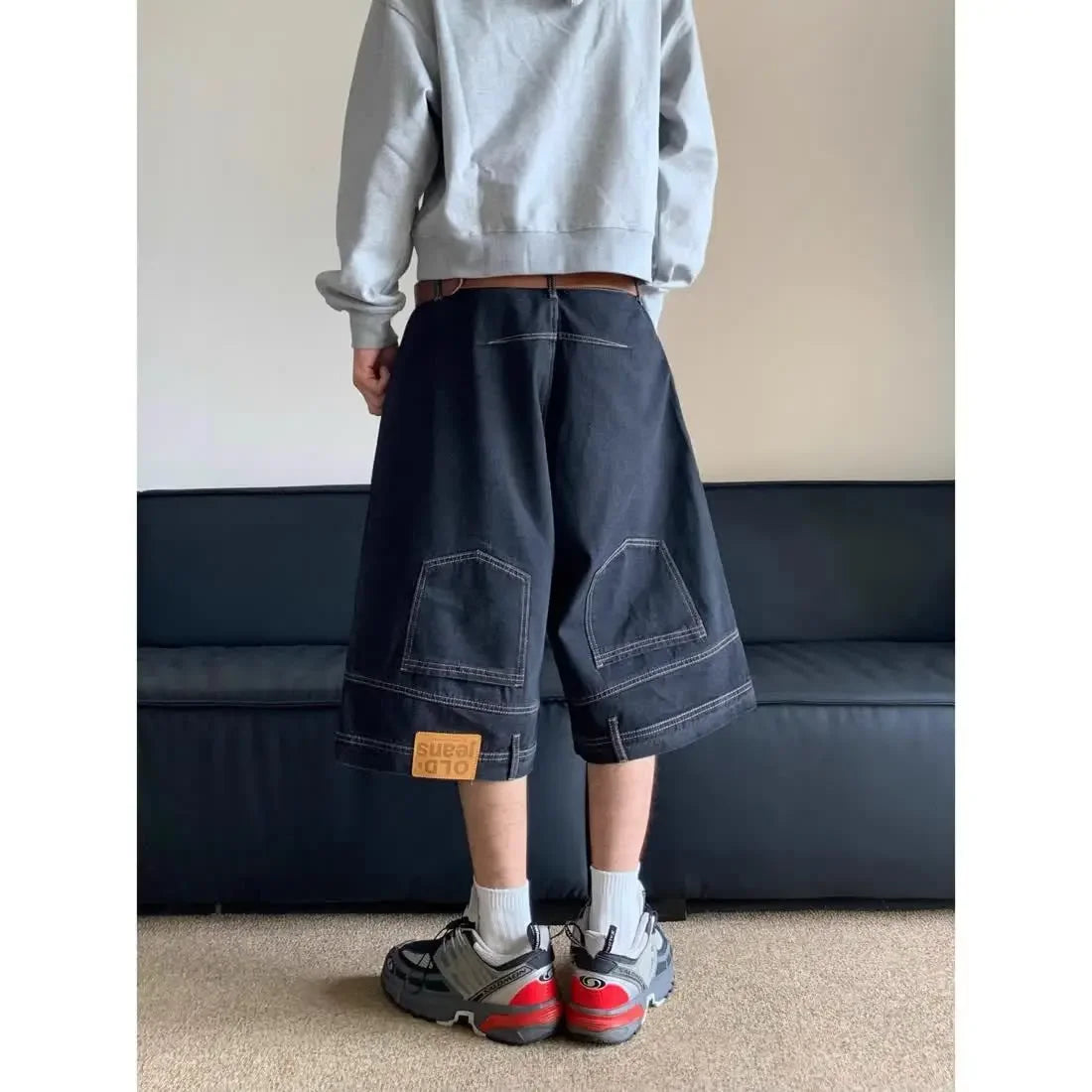 Hip Hop Retro Waist Inverted Design Denim Shorts