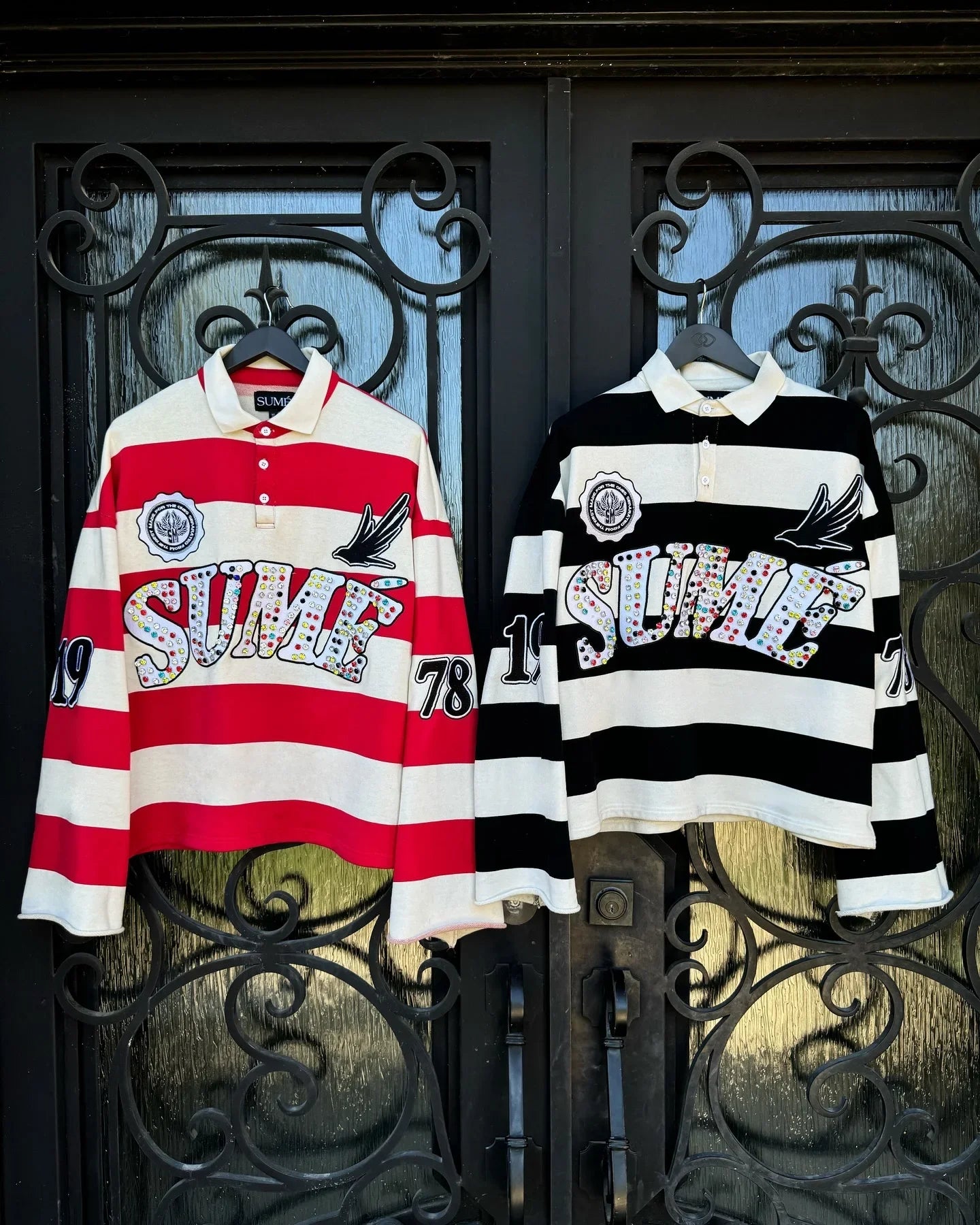 Hip Hop Klein Stone Embroidery Stripe Polo Shirt