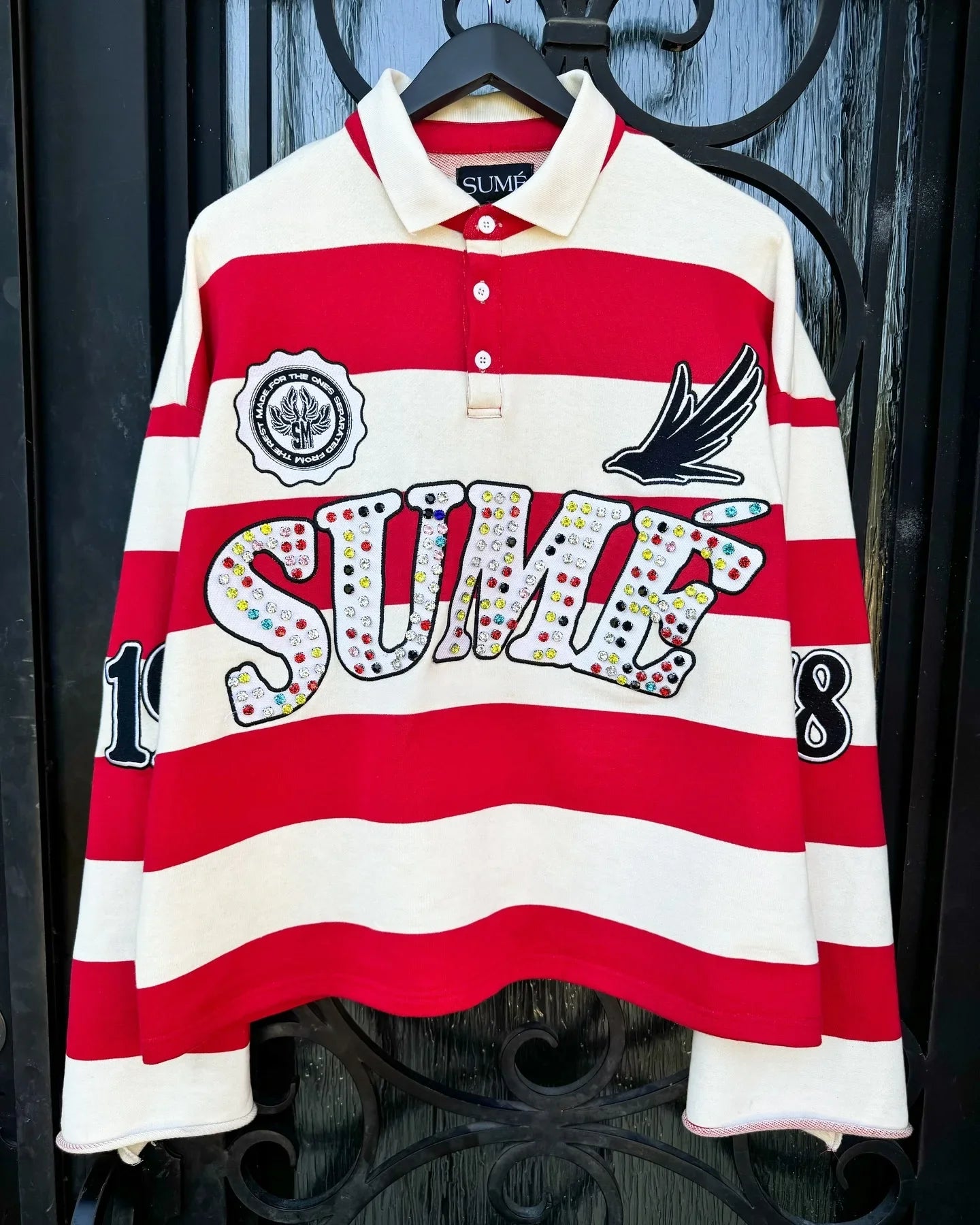 Hip Hop Klein Stone Embroidery Stripe Polo Shirt
