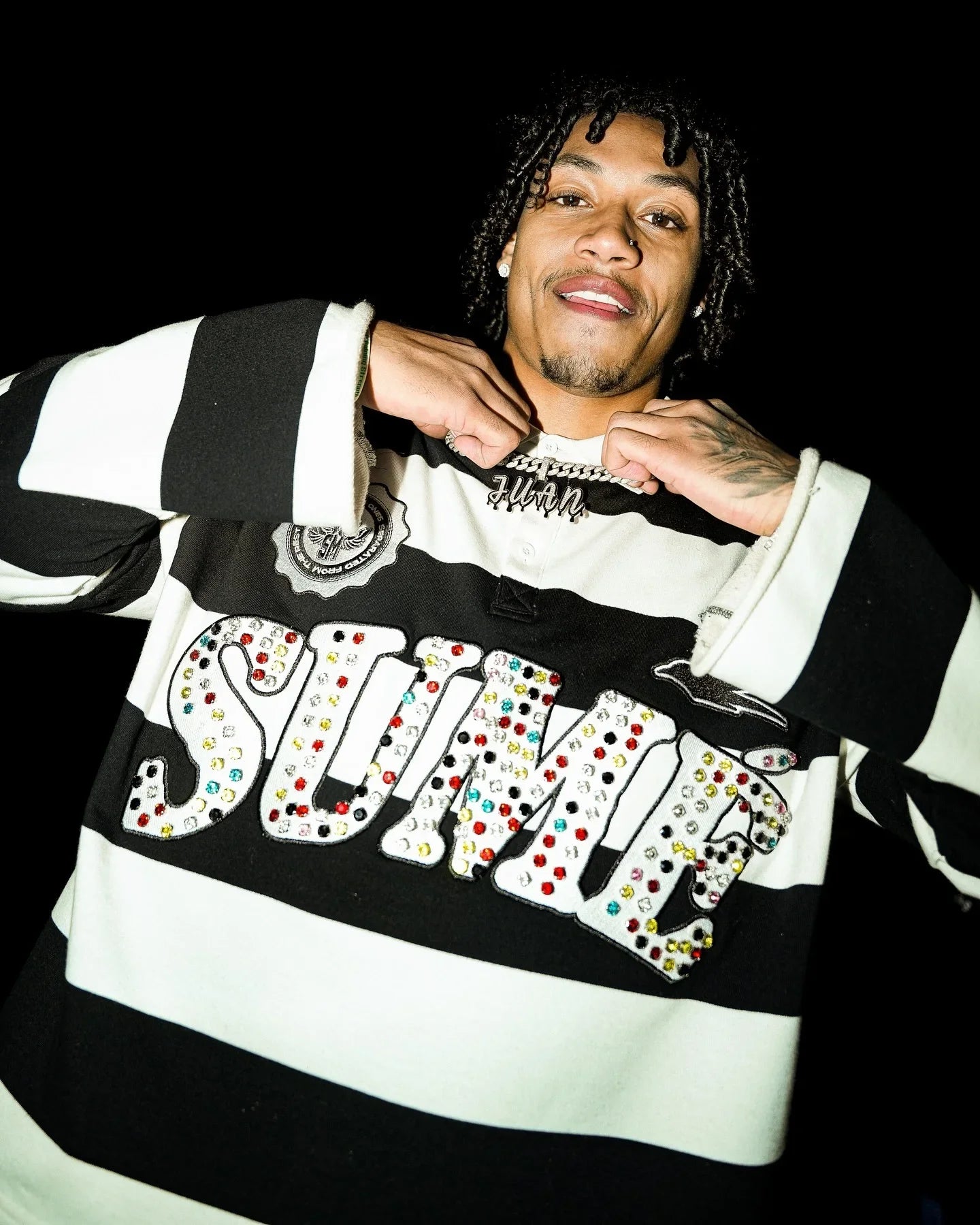 Hip Hop Klein Stone Embroidery Stripe Polo Shirt