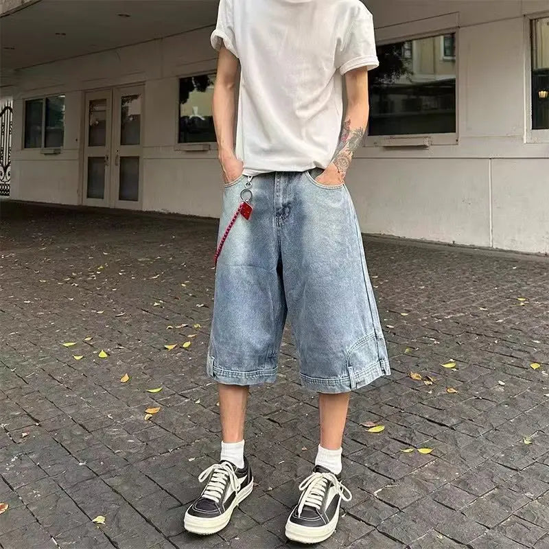 Hip Hop Retro Waist Inverted Design Denim Shorts