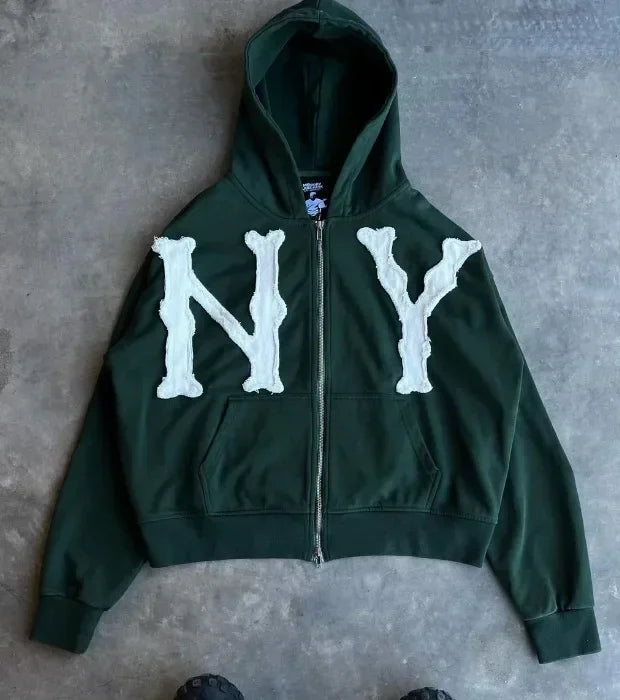 N Y Embroidered Oversized Hoodie