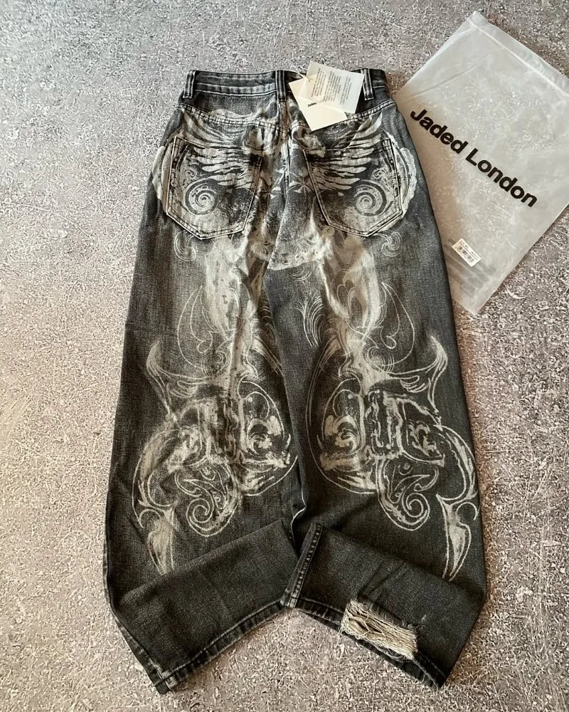 American Oversized Printing Washed Old Casual Jeans