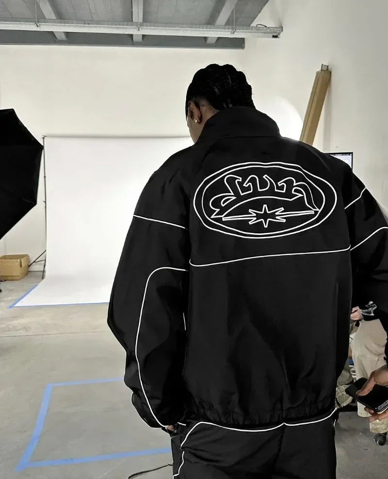 ゴシックスタイルのファッションスーツ、ゆったりとしたレタープリントのジップパーカー、メンズ、Y2Kロック、ヒップホップ、ストリート、ハンドレッド、スーパーデビッド服、メンズファッション