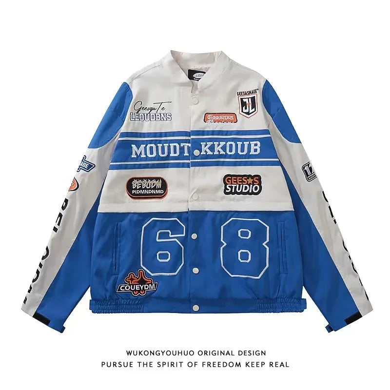カップル向け防風バイカージャケット ハイストリート オールマッチ レーシングウェア アメリカンレディース オーバーサイズコート 取り外し可能 2024年新作