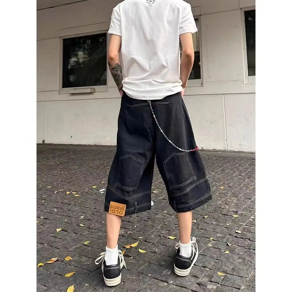 Hip Hop Retro Waist Inverted Design Denim Shorts