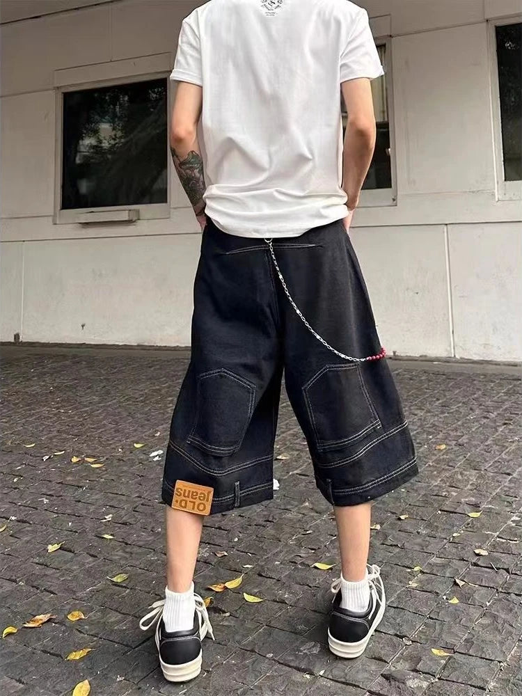 Hip Hop Retro Waist Inverted Design Denim Shorts