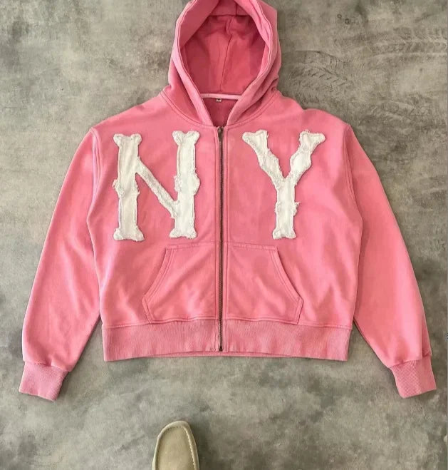 N Y Embroidered Oversized Hoodie