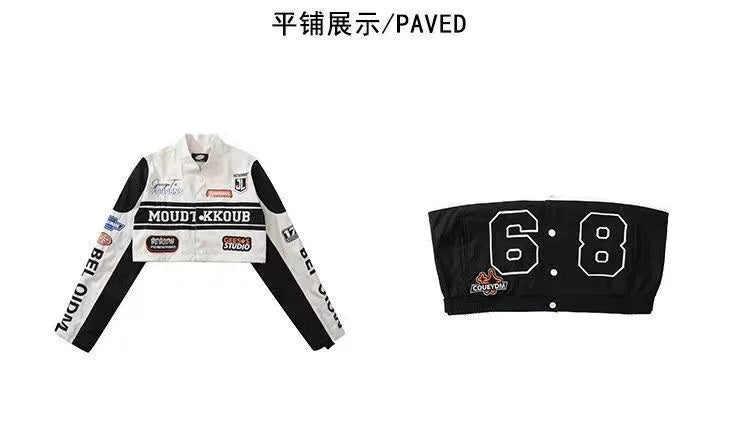 カップル向け防風バイカージャケット ハイストリート オールマッチ レーシングウェア アメリカンレディース オーバーサイズコート 取り外し可能 2024年新作
