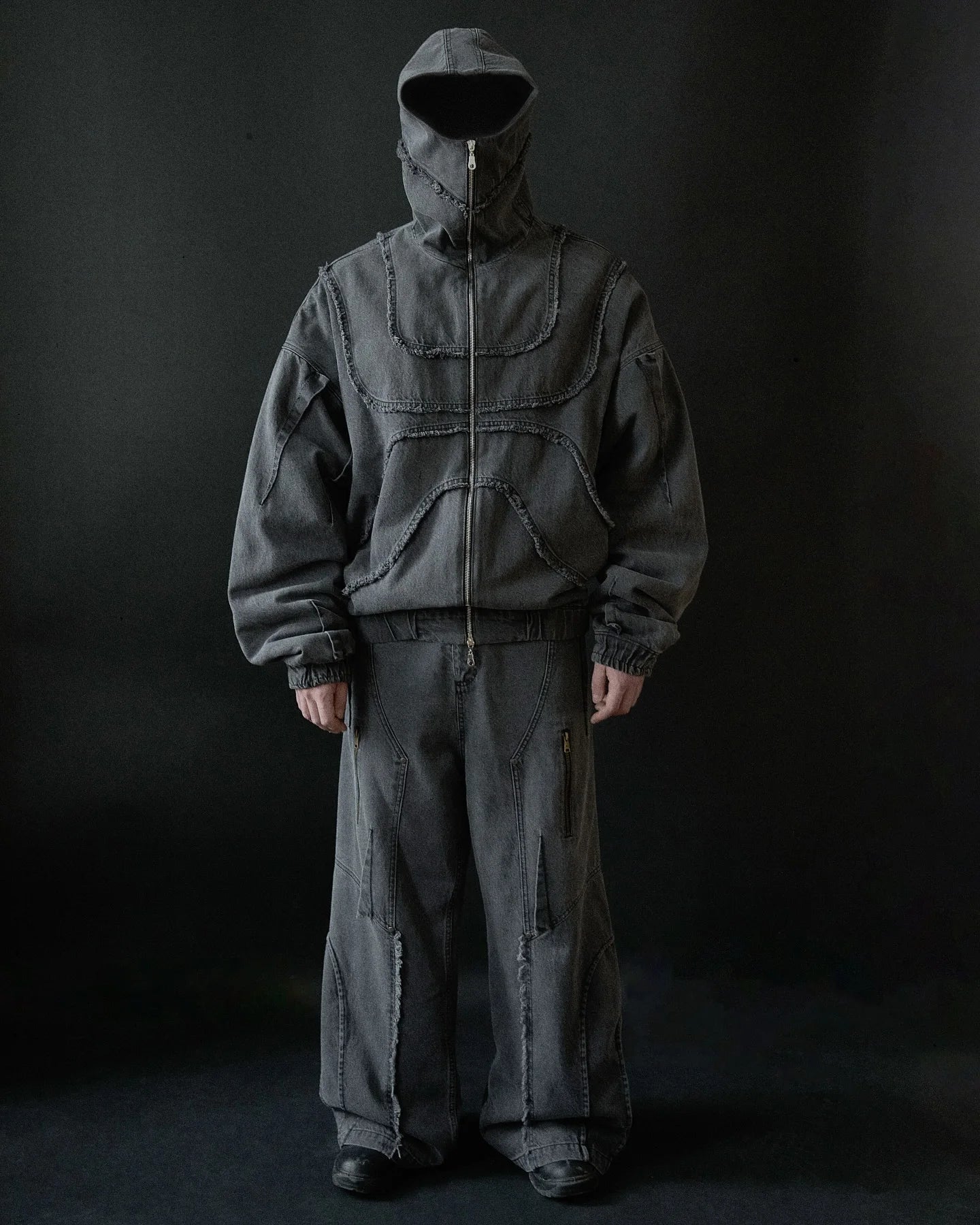 Washed Denim Jacket Y2K American Double Zipper Gothic
