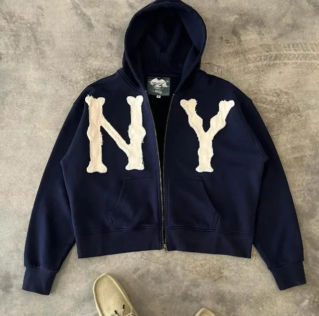 N Y Embroidered Oversized Hoodie