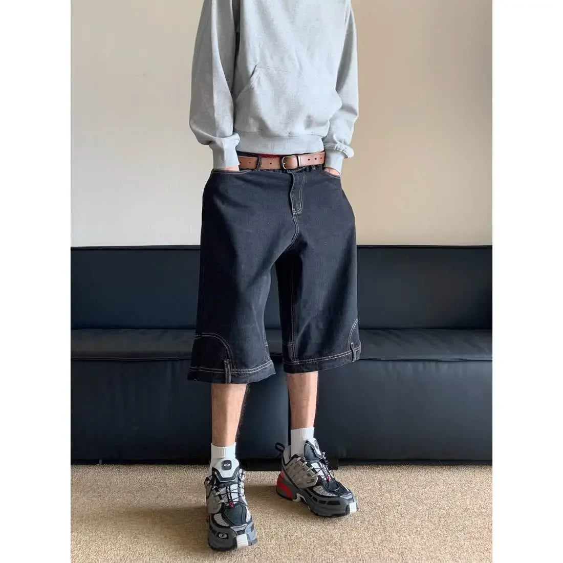 Hip Hop Retro Waist Inverted Design Denim Shorts