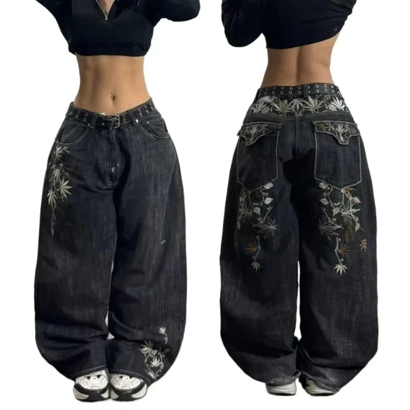 American Oversized Printing Washed Old Casual Jeans