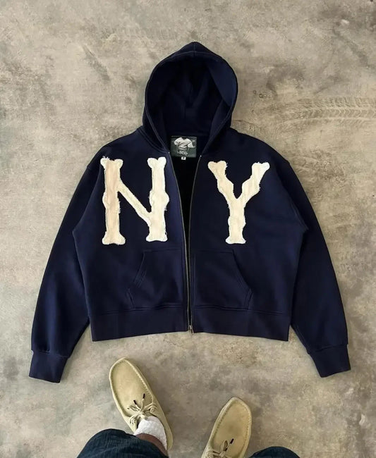 N Y Embroidered Oversized Hoodie