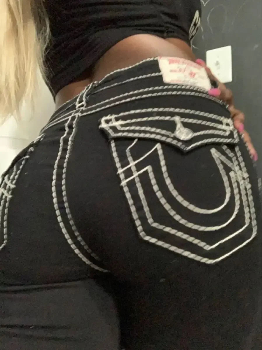 Vintage 90s Embroidery Pocket Blue Baggy Jeans