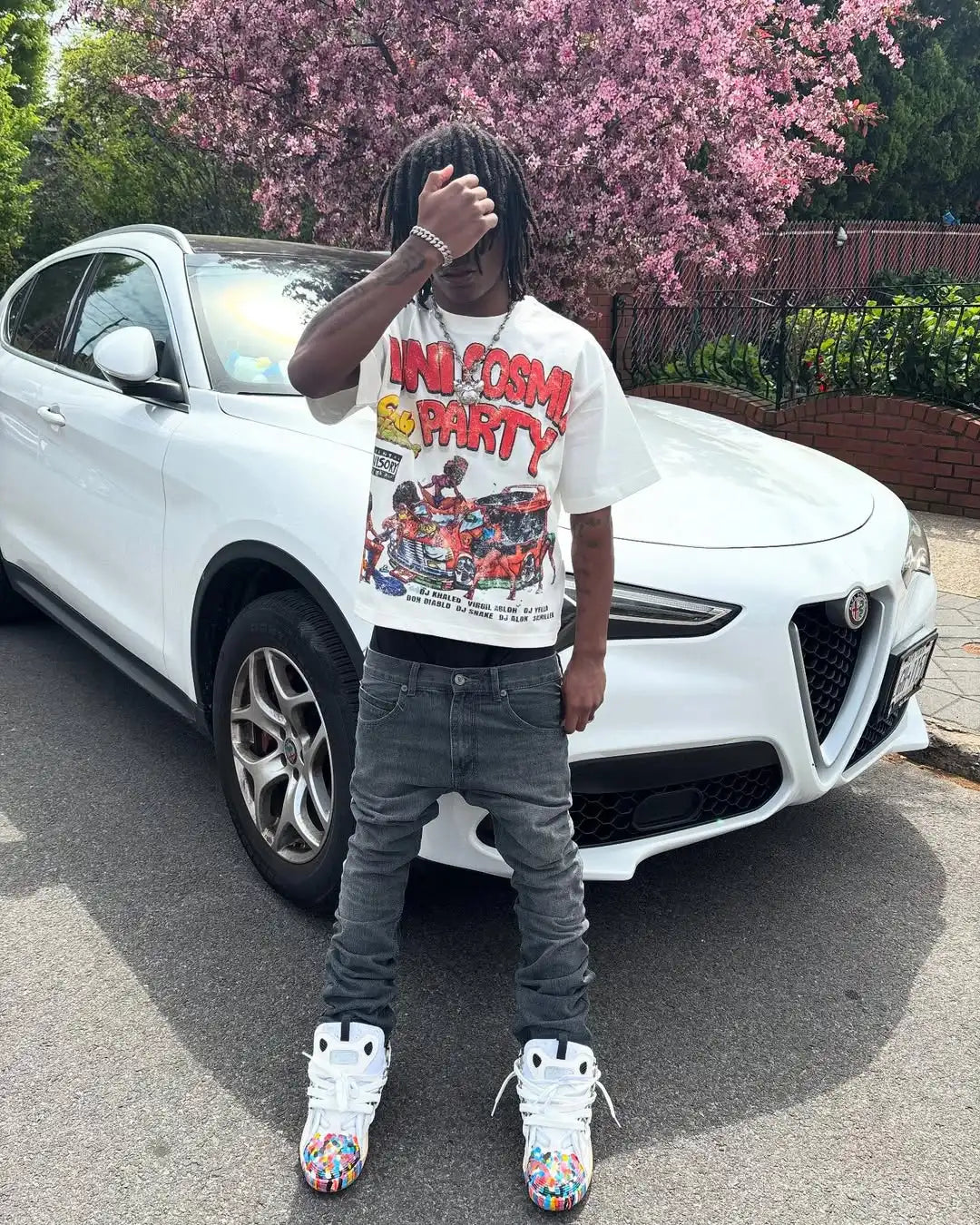 Harajuku pattern printed T-shirt hip-hop cotton Large